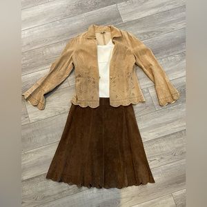 Beautiful Carmel suede leather jacket and and brown suede leather skirt
